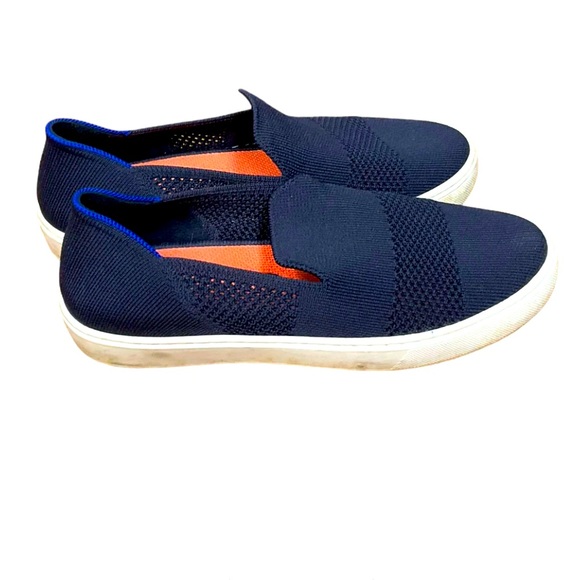 Rothy's Shoes - Rothy's Navy Knit Slip-On Sneakers with Orange Liner